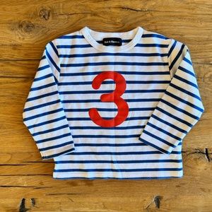 Bob & Blossom. 3-4 years. Red "3" striped long sleeved shirt.